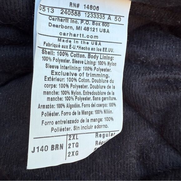 Vintage Carhartt J140 BRN Hooded Active Jacket Quilted Men’s size XXL 2XL Wheat - Picture 11 of 12